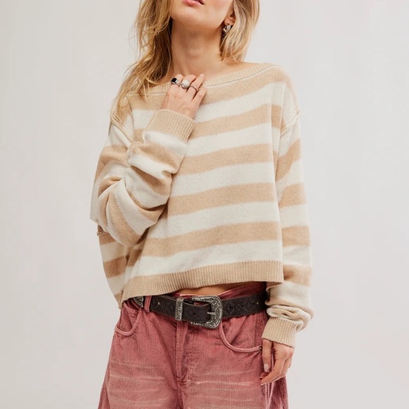 FREE PEOPLE Cream Into The Blue Stripe Sweater XS - Picture 2 of 6